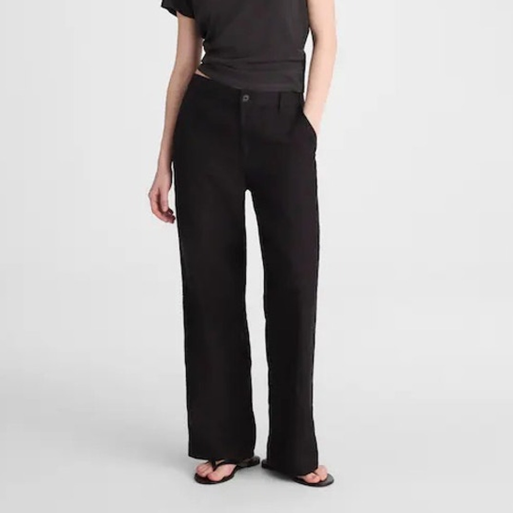 Madewell The Zoe Relaxed Straight Pant 100% Linen Jet Black Size 6 Short NWT